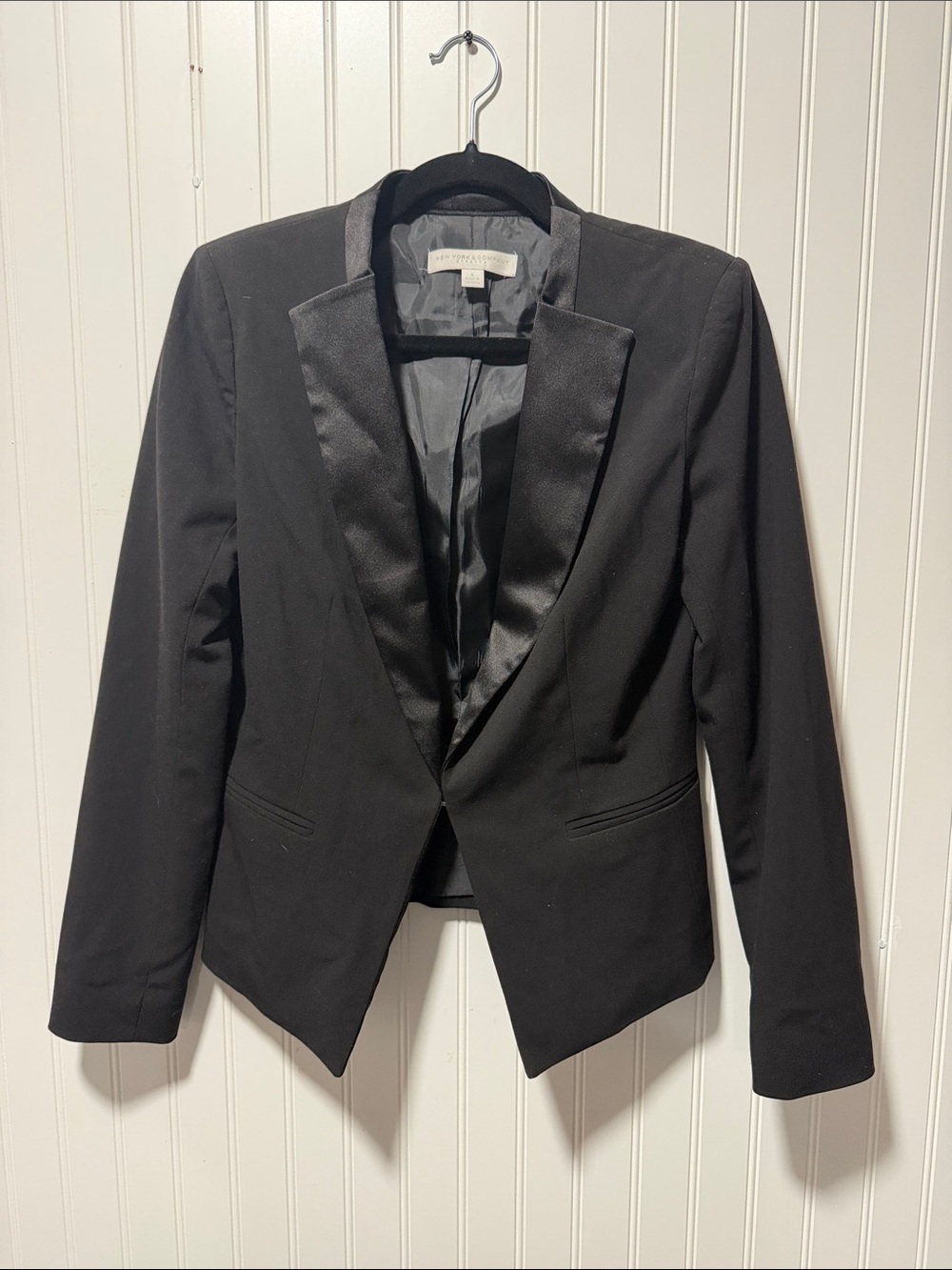 New York & Company Black Tailored Blazer with Satin Lapel